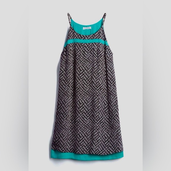 𝒮𝒶𝓁ℯ Anthropologie Spaghetti Strap Geometric Pattern Bright Teal Color-block Hem - Picture 2 of 7